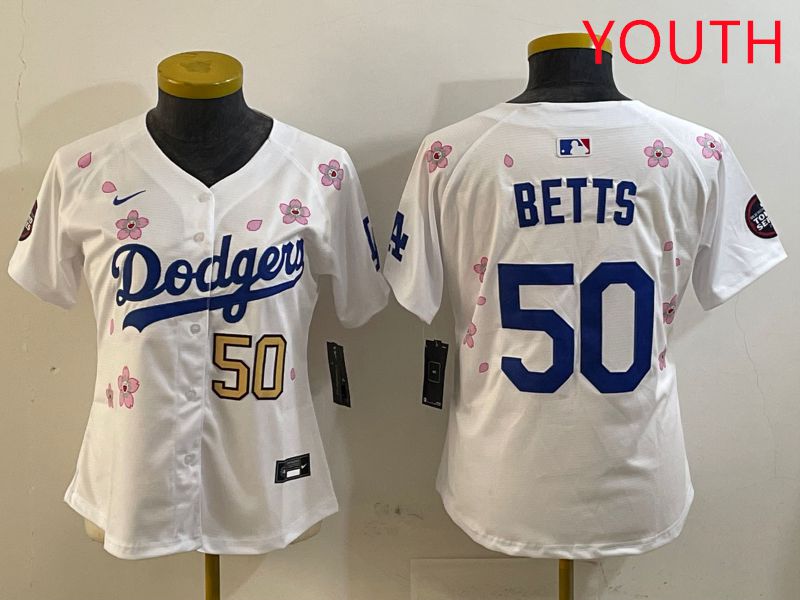 Youth Los Angeles Dodgers #50 Betts Sakura Edition 2025 Nike MLB Jersey style 3